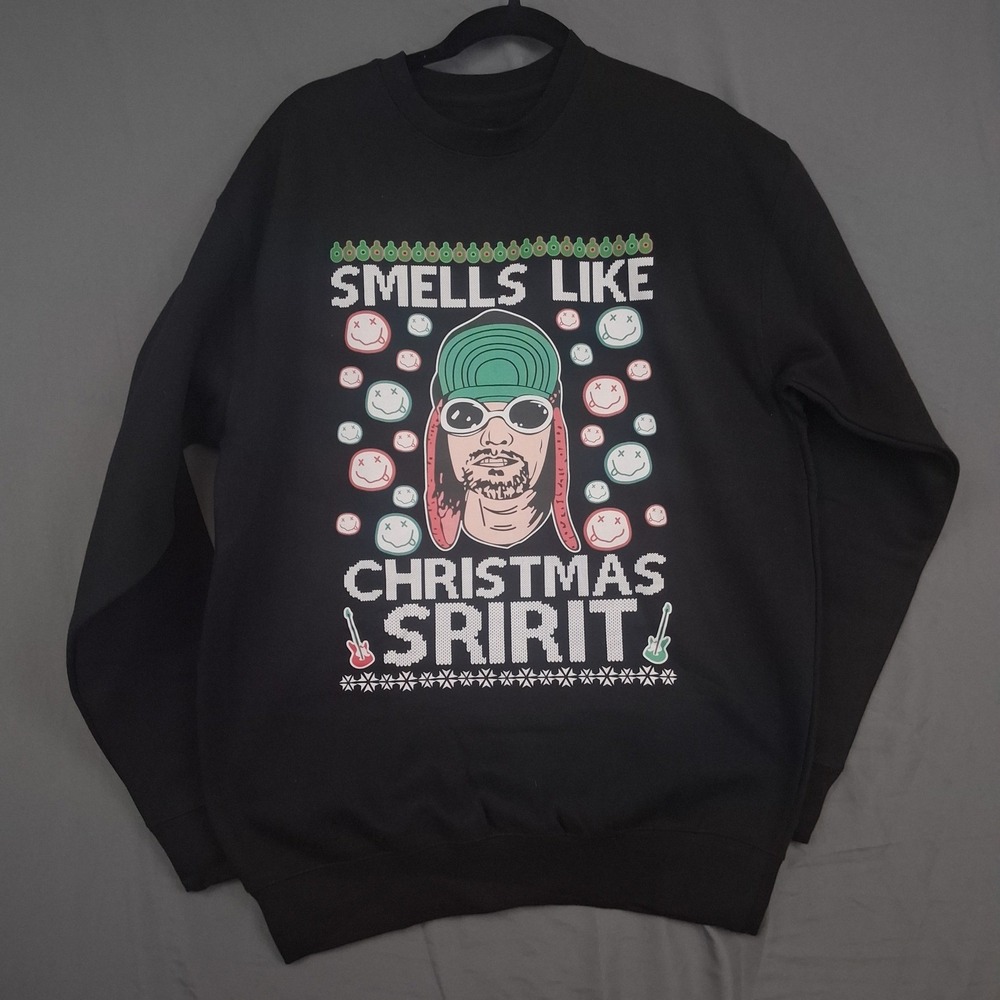 UFC Mens Sweatshirt Smells Like Christmas Spirit Kurt Cobain Ugly Sweater Size L
